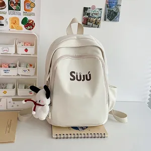 Korean Style Nylon Fashion Backpack Large Capacity School Bag For Women Teenagers With Cute Plush Dog Pendant Casual Travel Rucksack
