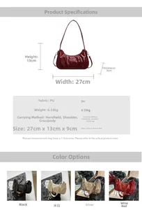 Spécifications détaillées de taille et matériau pour le sac demi-lune plissé tendance