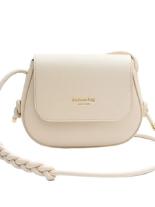 Chic cream white crossbody saddle bag in premium lychee grain leather with fashion lettering