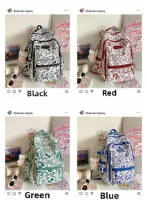 Graffiti Rucksack Kollektion in Schwarz, Rot, Grün und Blau mit Teddybär-Plüschanhängern