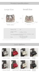 Detailed size and color chart for PU leather drawstring bucket bag with bow detail