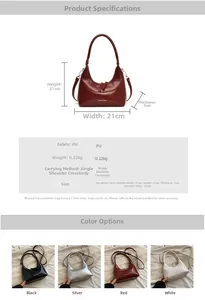 Detailed size and color guide for minimalist PU leather shoulder bag with specifications