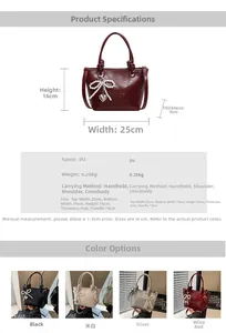 Détails du sac seau stylé pour femme avec nœud en perles, incluant couleurs et dimensions
