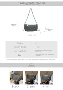 Detailed size guide and color options for the rhinestone baguette evening handbag