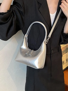 Women Fashion Glossy PU Leather Underarm Bag Crescent Hobo Shoulder Crossbody Bag For Work Shopping Ladies Handbag