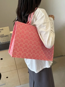 Roze canvas bruidstas met Xi-karakter jacquardpatroon voor bruiloften en festiviteiten