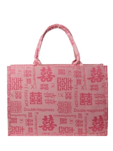 Roze canvas bruiloft shopper met traditionele Double Happiness print voor bruiden