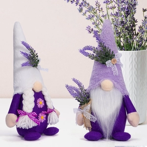Lavender gnome couple plush decoration with purple white theme and lace details