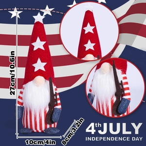 Gnomo patriottico del 4 luglio con stelle e strisce in rosso, bianco e blu