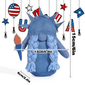 Detailed size specifications for a Liberty themed gnome plush toy at 15cm high