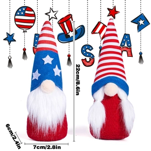 Detail view of American Independence Day gnome set with stripes and stars patterns