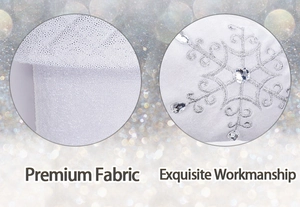 Close-up of white leather Christmas stocking with silver sequin snowflake embroidery