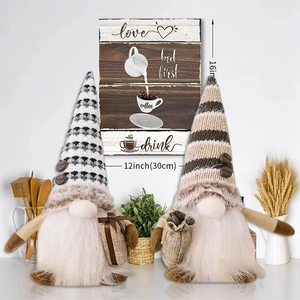 Set of two coffee-themed gnome plush toys with glowing lights and knitted hats, 16 inches
