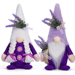 Lavender gnome plush dolls set with white beard and purple lace hats for spring decor