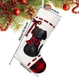 Detailed size chart for the dog silhouette Christmas stocking showing height and width