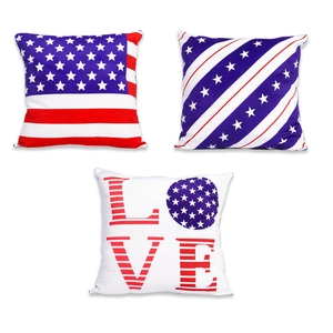 Set di 3 cuscini con bandiera americana, motivi a stelle e strisce in rosso e blu