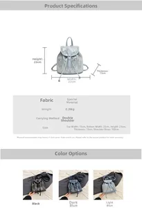 Vue détaillée du mini sac à dos à paillettes en noir, bleu foncé et bleu clair