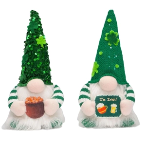 Saint Patrick's Day gnome plush set with green sequins and gold coin pot decoration
