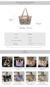 Detailed dimension chart for nylon tote bag showing size specs and color options