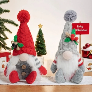 Handmade Christmas Gnome Plush Ornaments Seated Nordic Knit Tomte With Long White Beard For Home Tabletop Holiday Decoration