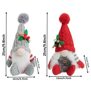 Sitting Christmas gnomes with knitted hats and white beards, dimensions 25cm high and 12cm wide