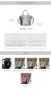 Detail view of mini PU leather tote bag with metal orb charm and precise size dimensions