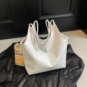 Women Large Capacity Woven PU Leather Tote Bag Casual Grid Pattern Weaving Shoulder Bag Fashion Commuting Handbag Daily Use