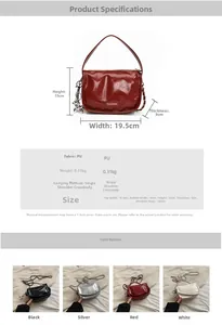 Detail view of mini pillow bag in four colors with dimensions and balloon dog charm