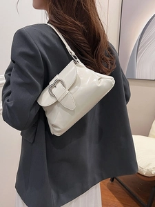 Sweet Fashion Glossy PU Leather Underarm Bag Women Heart Buckle Pleated Shoulder Bag Versatile Crossbody Bag Daily Purse