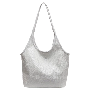 Large white hobo tote bag with woven leather texture for women school and work