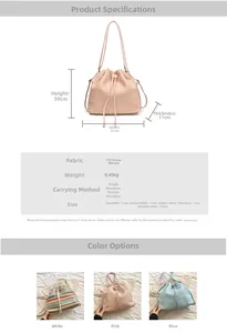 Detailed size chart and multi-color view of women's woven straw backpack with PU details