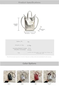 Guide des tailles et spécifications pour mini sac en PU argenté avec nœud et chaîne perlée