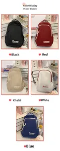 Detail showing five color options and durable nylon fabric of this large casual backpack