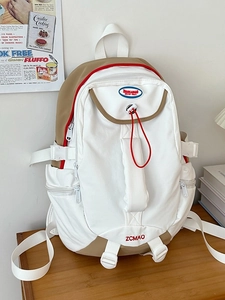 Contrast nylon backpack for women with large capacity and stylish preppy design