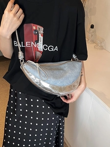 Women Denim PU Leather Splicing Shoulder Bag Large Capacity Crossbody Hobo Bag For Commuting Daily Street Trendy Bag