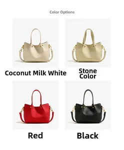 Detail view of lychee texture leather handbags with gold studs in four chic colors