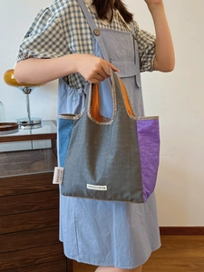 Minimalist large-capacity patchwork tote bag with stylish nylon texture and top handles