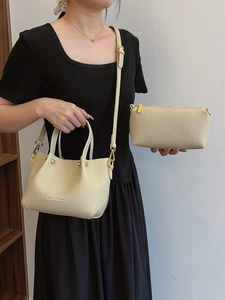 Women Bucket Bag PU Leather Litchi Pattern Handbag Shoulder Crossbody Bag Fashion Versatile Summer Daily Street Style