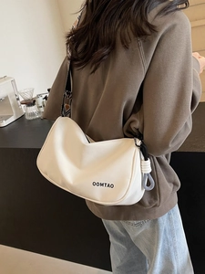 Women Large Capacity Crossbody Bag Nylon Fabric Shoulder Bag With Geometric Strap And Letter Print Casual Urban Simple Hobo Bag For Daily Travel