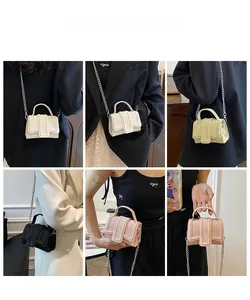 Detailed views of mini stone-patterned crossbody handbags in multiple stylish colors