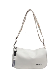White casual crossbody bag with large capacity and ethnic geometric shoulder strap