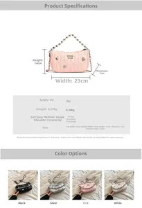 Detailed dimension chart and color guide for the quilted chain crossbody square bag
