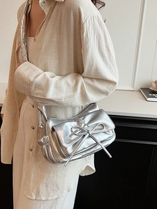 Borsa Sottobraccio in PU Metallizzato a Pieghe Niche Francese Con Fiocco Y2K Streetwear Piccola Borsa a Tracolla da Donna Per Festa