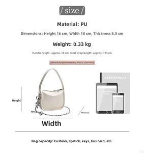 Size guide for creamy white PU chain bag showing dimensions and capacity parameters