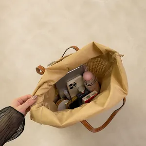 Top view of woven tote bag with large capacity for tablet, umbrella and cosmetics