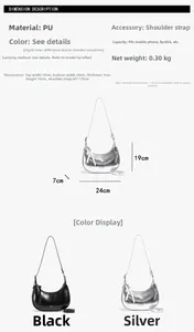 Guide des tailles pour sac bandoulière en PU avec dimensions et options de couleurs