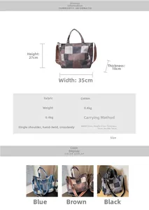 Detailed size specifications for canvas tote bag showing dimensions and multi-color options
