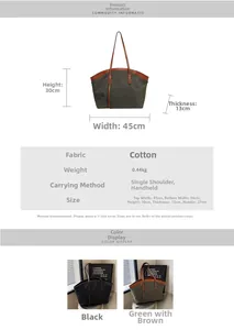 Detailed dimension guide for large tote bag with fabric body and leather handles