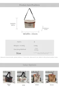 Detailed size chart and multi-color specifications of the canvas tote bag with dimensions