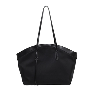 Large capacity black nylon tote bag with leather trim for fashionable women daily use